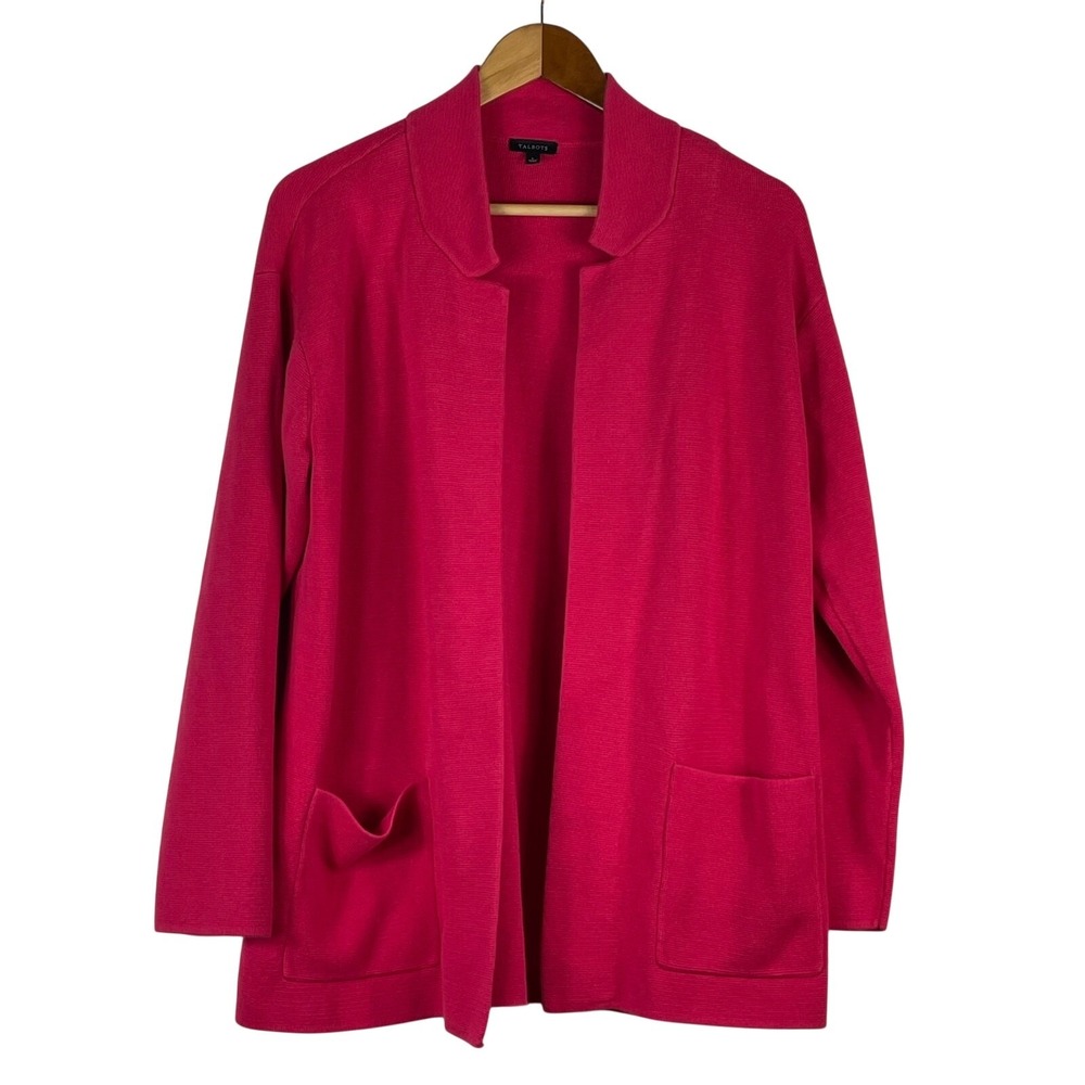 Talbots Women's Pink Open Front Cardigan Sweater Size Large Thick w Pockets